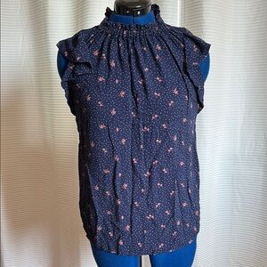 Floral & dot Navy flutter sleeve top